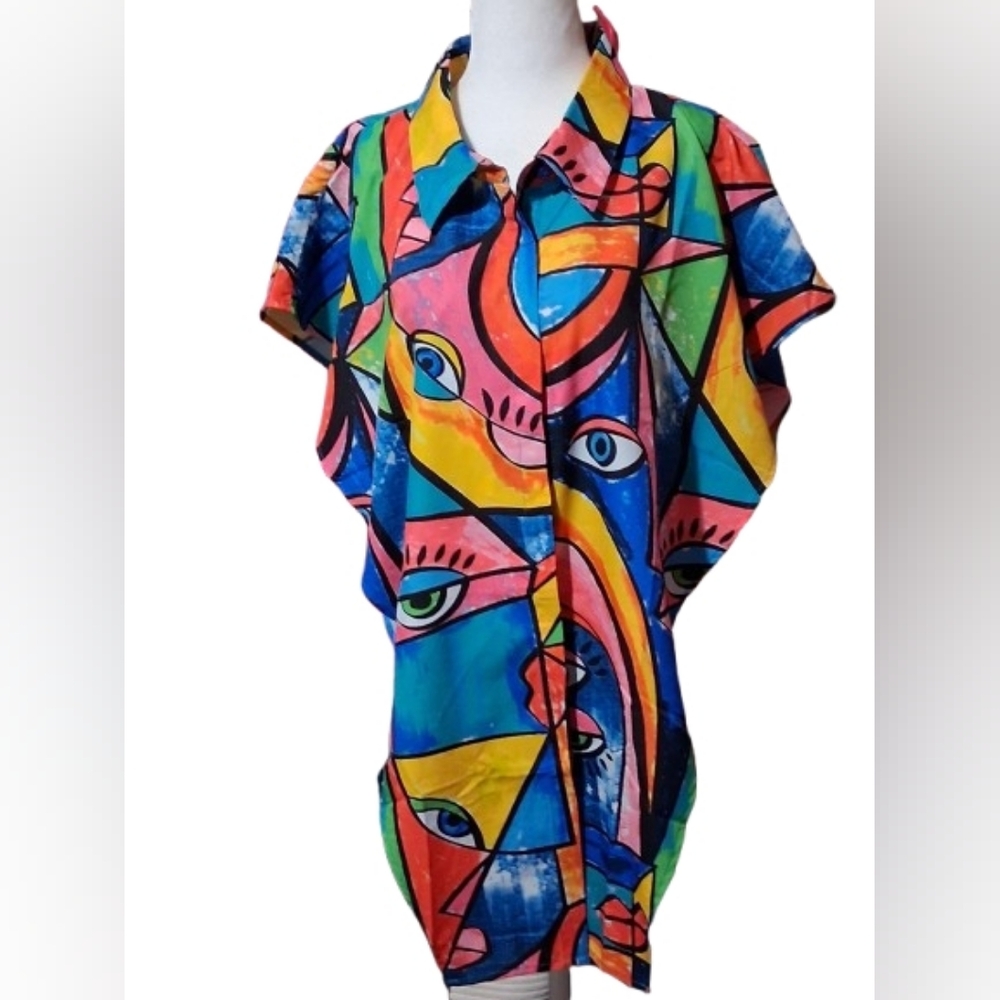 New "NWT" Soul Girl Colorful Abstract High/Low Women's Top, Size 2x